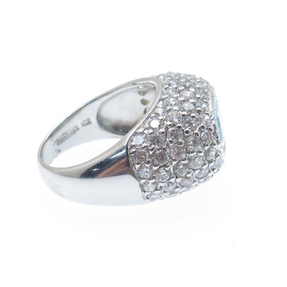 925 Sterling Silver ADI Blue Oval-Cut & White Round-Cut C Z Domed Ring Size 7.25