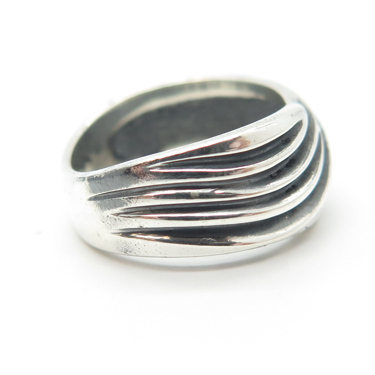 925 Sterling Silver Vintage Ribbed Ring Size 5.5