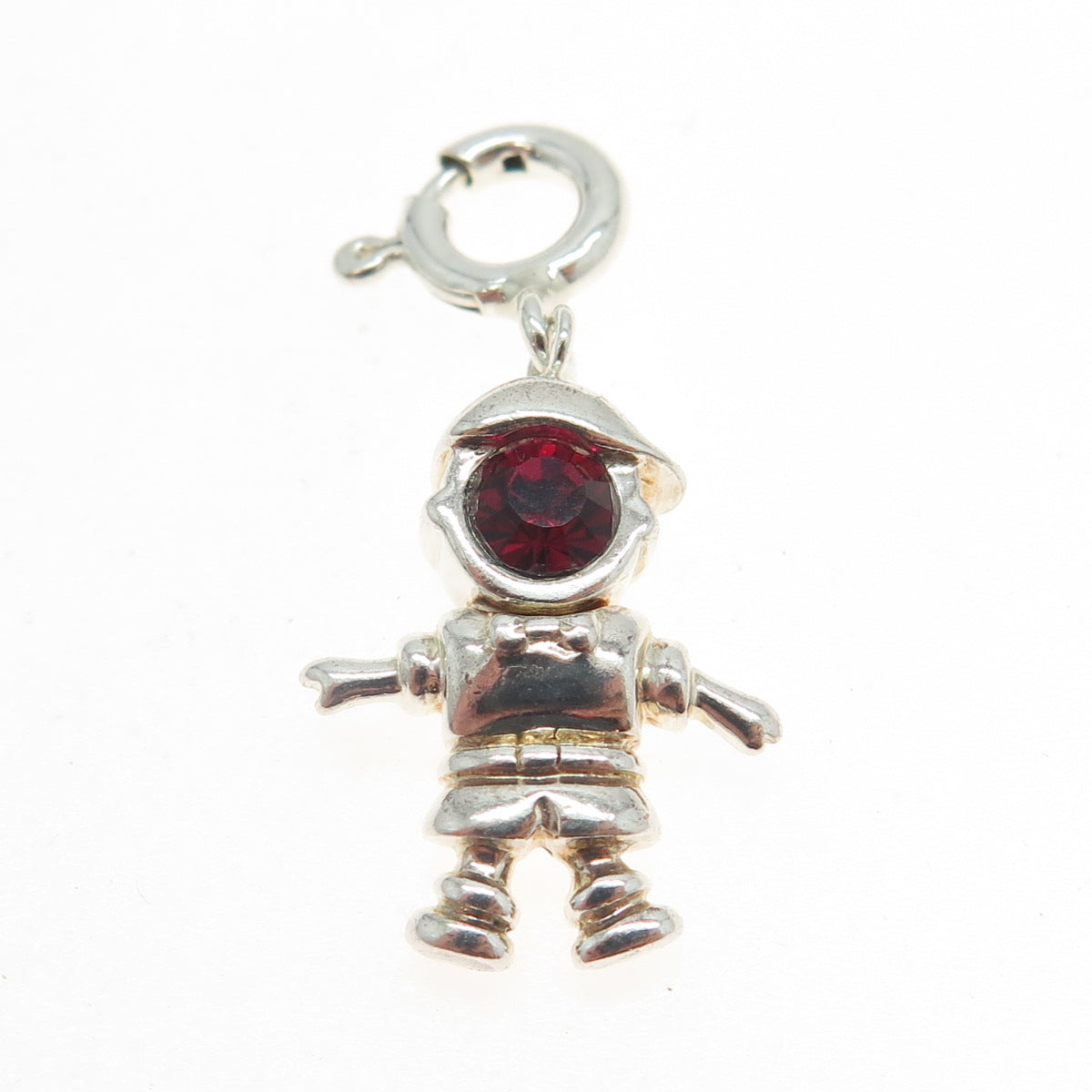 925 Sterling Silver Vintage Rhinestone July Birthstone Boy Spring Ring Pendant