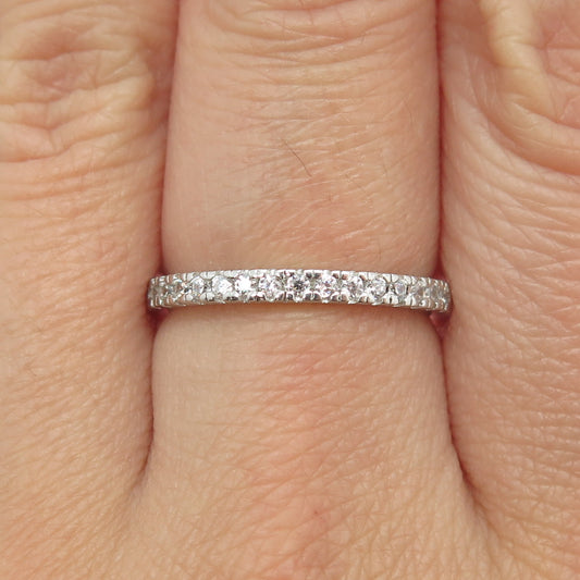 925 Sterling Silver Round-Cut C Z Half Eternity Stackable Band Ring Size 7