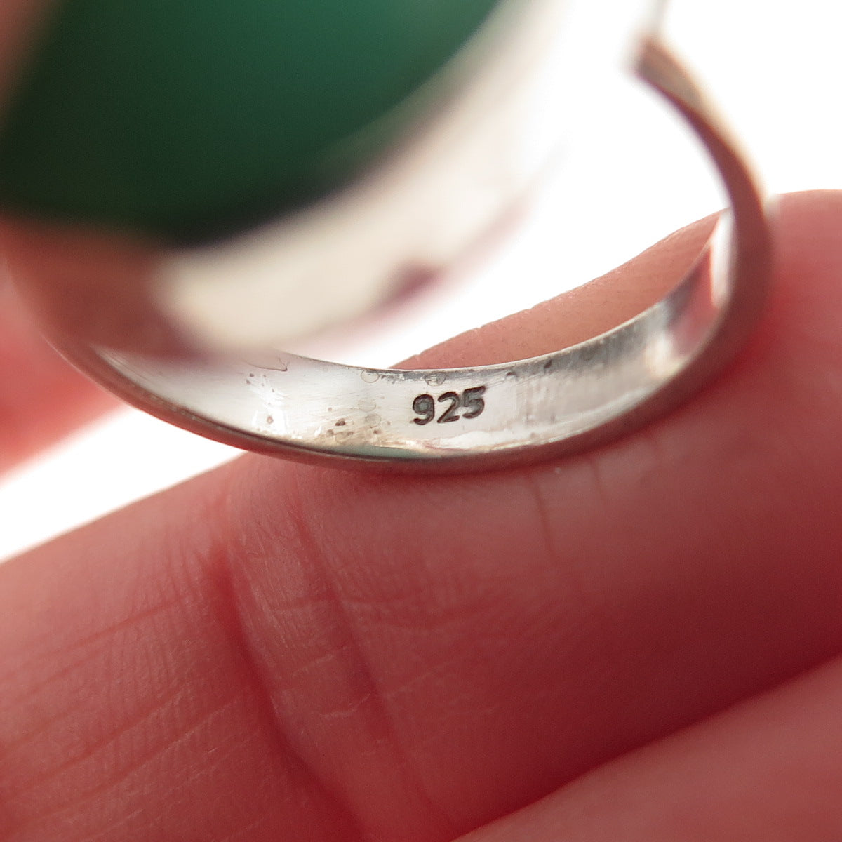 925 Sterling Silver Vintage Real Cabochon Chrysoprase Ring Size 7.75