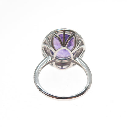 925 Sterling Silver Vintage Real Oval-Cut Amethyst Ring Size 6.75