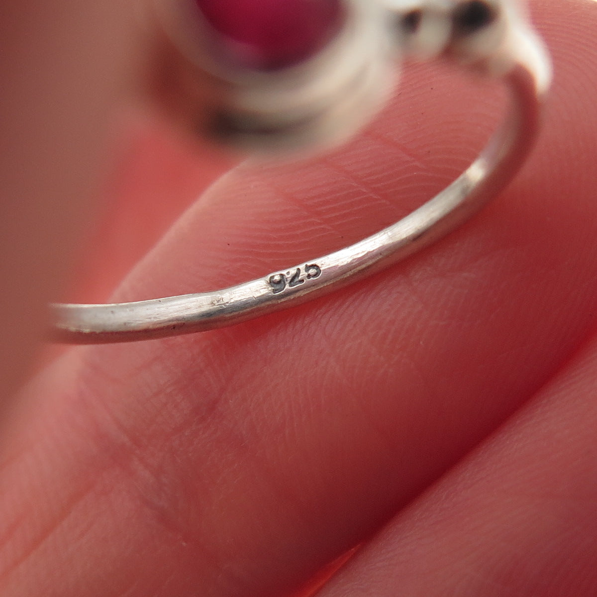 925 Sterling Silver Vintage Real Round-Cut Ruby Ring Size 8