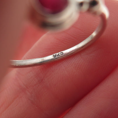 925 Sterling Silver Vintage Real Round-Cut Ruby Ring Size 8