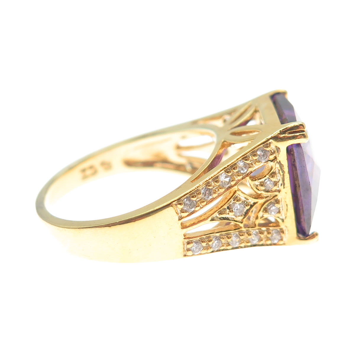 ROSS SIMONS 925 Sterling Silver Gold Plated Purple & White C Z Ring Size 7