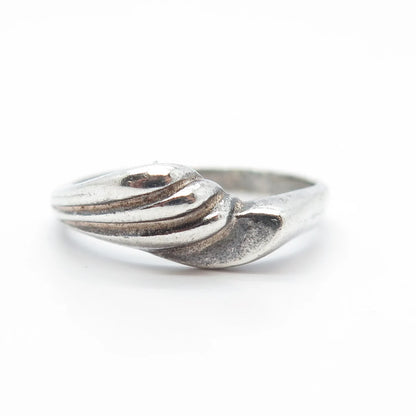 925 Sterling Silver Vintage Ribbed Bypass Ring Size 8