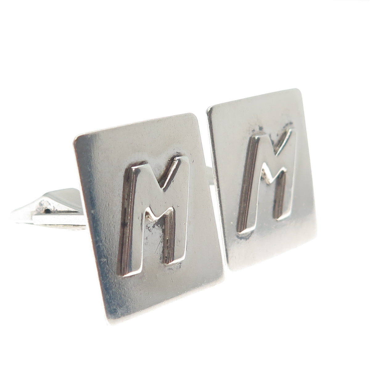 925 Sterling Silver Vintage Letter "M" Initial Cufflinks