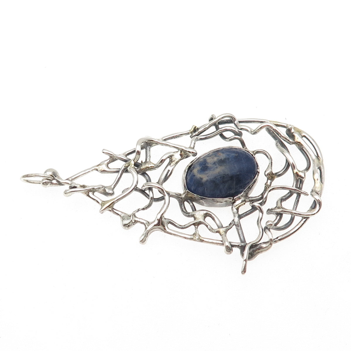 925 Sterling Silver Vintage Real Sodalite Modernist Teardrop Pendant