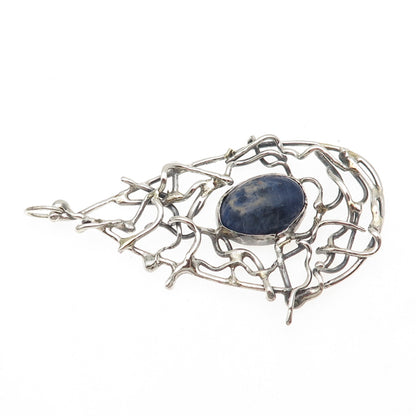 925 Sterling Silver Vintage Real Sodalite Modernist Teardrop Pendant
