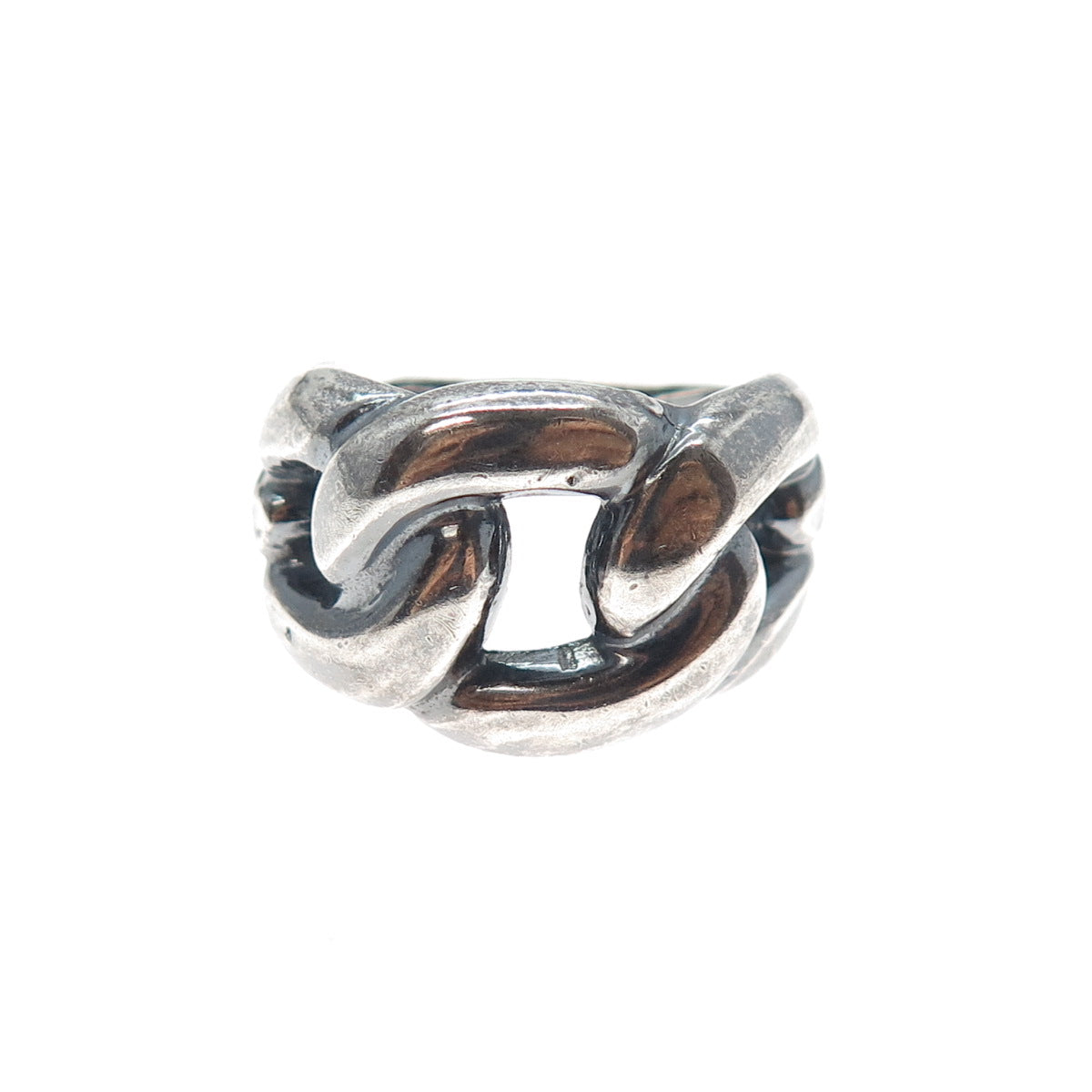 925 Sterling Silver Vintage Modernist Cable Link Oxidized Ring Size 6.25