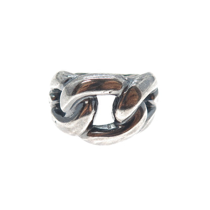 925 Sterling Silver Vintage Modernist Cable Link Oxidized Ring Size 6.25