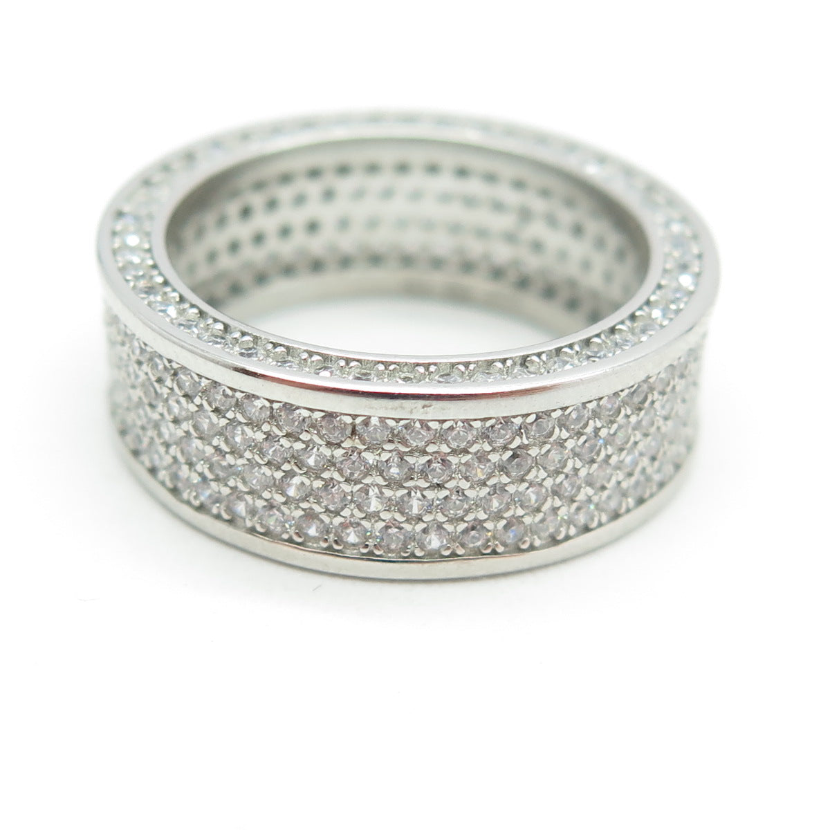 925 Sterling Silver Pave C Z All Around Eternity Band Ring Size 6.25