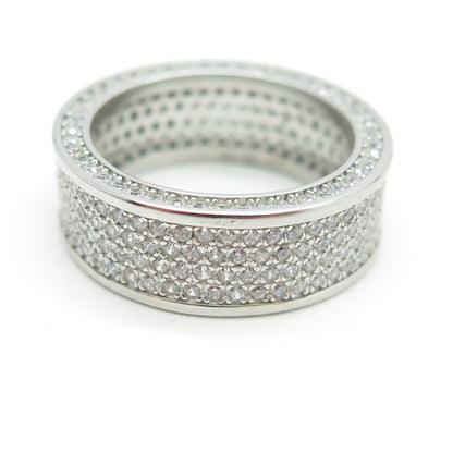925 Sterling Silver Pave C Z All Around Eternity Band Ring Size 6.25