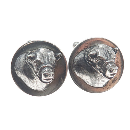 CINI 925 Sterling Silver Antique Bull's Head Oxidized Cufflinks