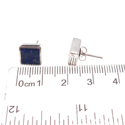925 Sterling Silver Vintage Real Lapis Square Stud Earrings