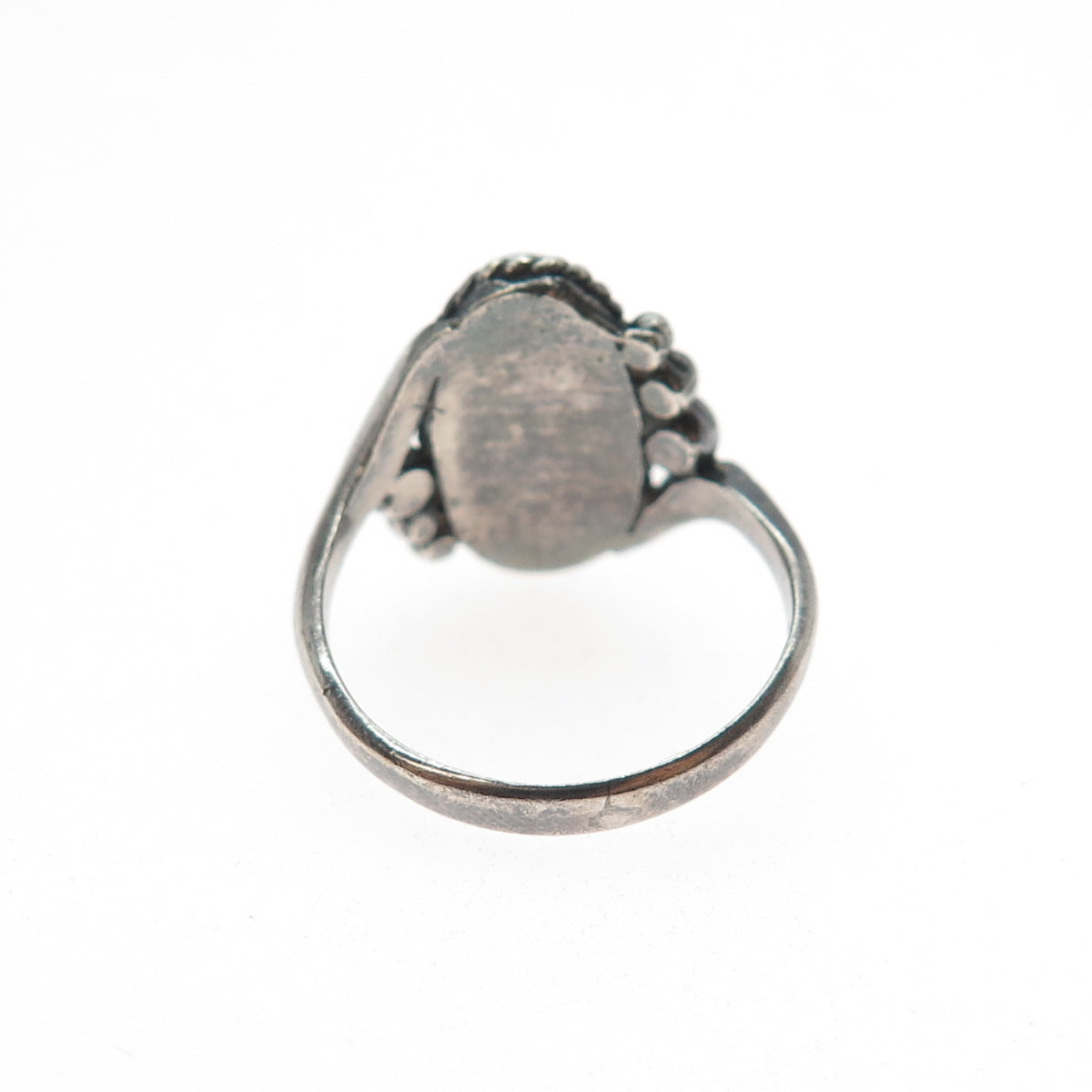 925 Sterling Silver Vintage Real Black Onyx Beaded Oxidized Ring Size 6