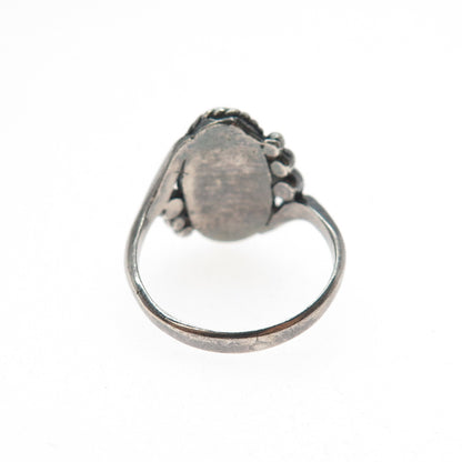 925 Sterling Silver Vintage Real Black Onyx Beaded Oxidized Ring Size 6