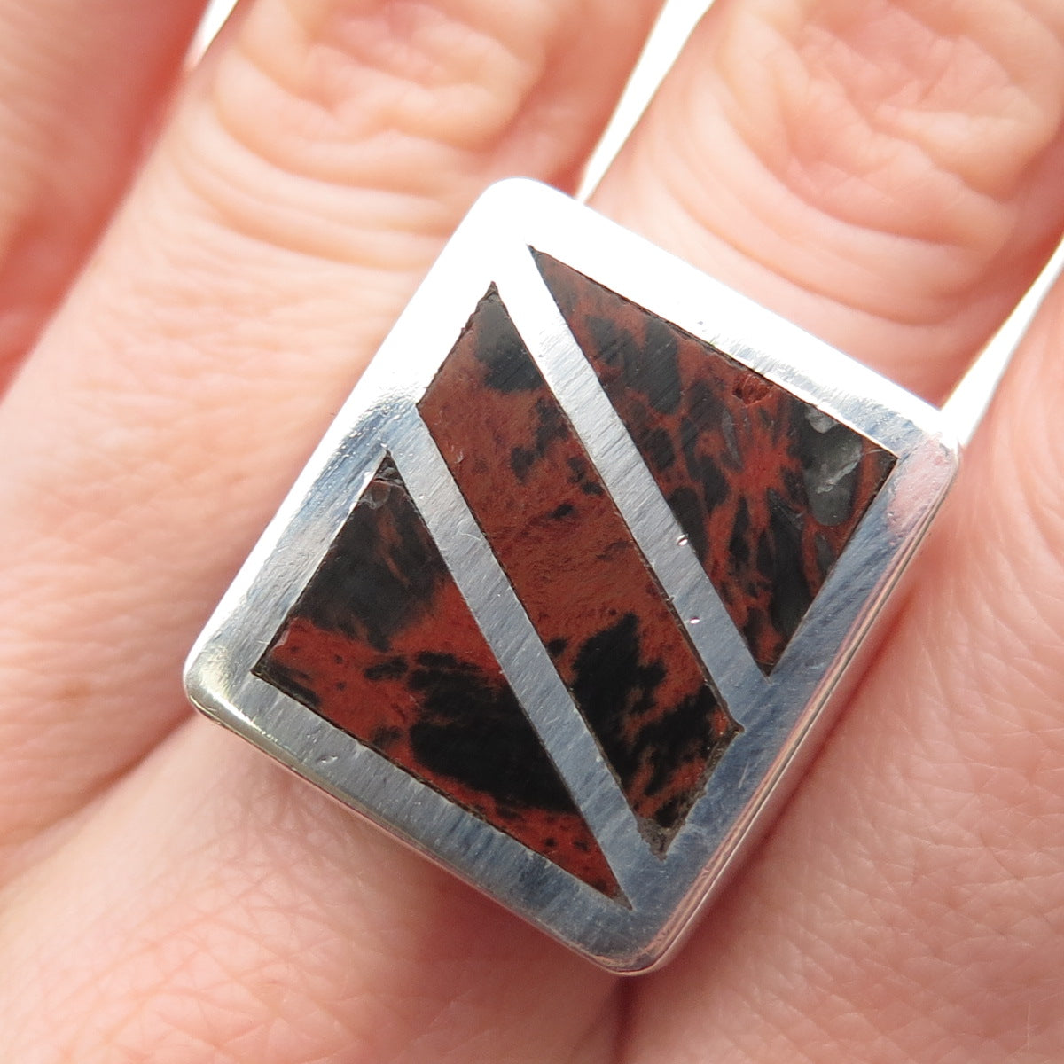 925 Sterling Silver Vintage Mexico Real Red Jasper Statement Ring Size 9.5