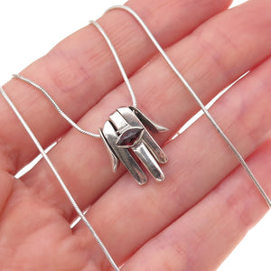 Michal Yuval 925 Sterling Silver Vintage Real Garnet Hamsa Amulet Necklace 16"