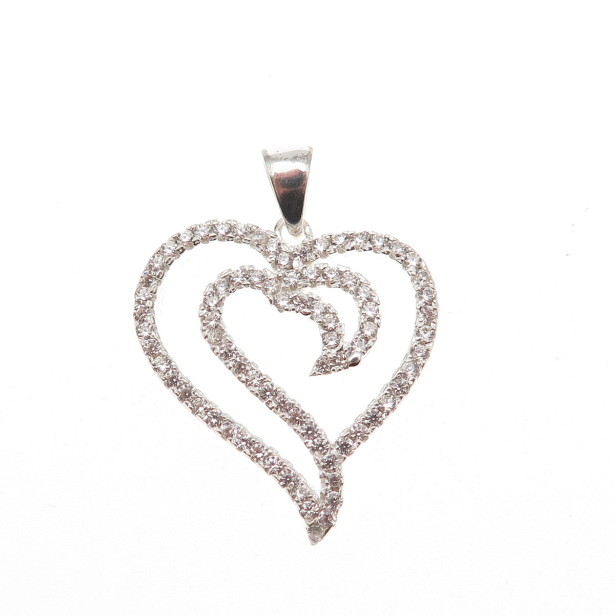 925 Sterling Silver Round-Cut C Z Heart Charm Pendant
