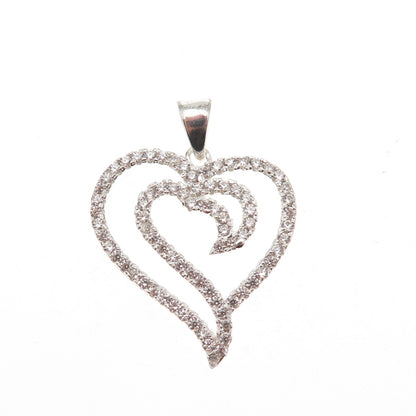 925 Sterling Silver Round-Cut C Z Heart Charm Pendant