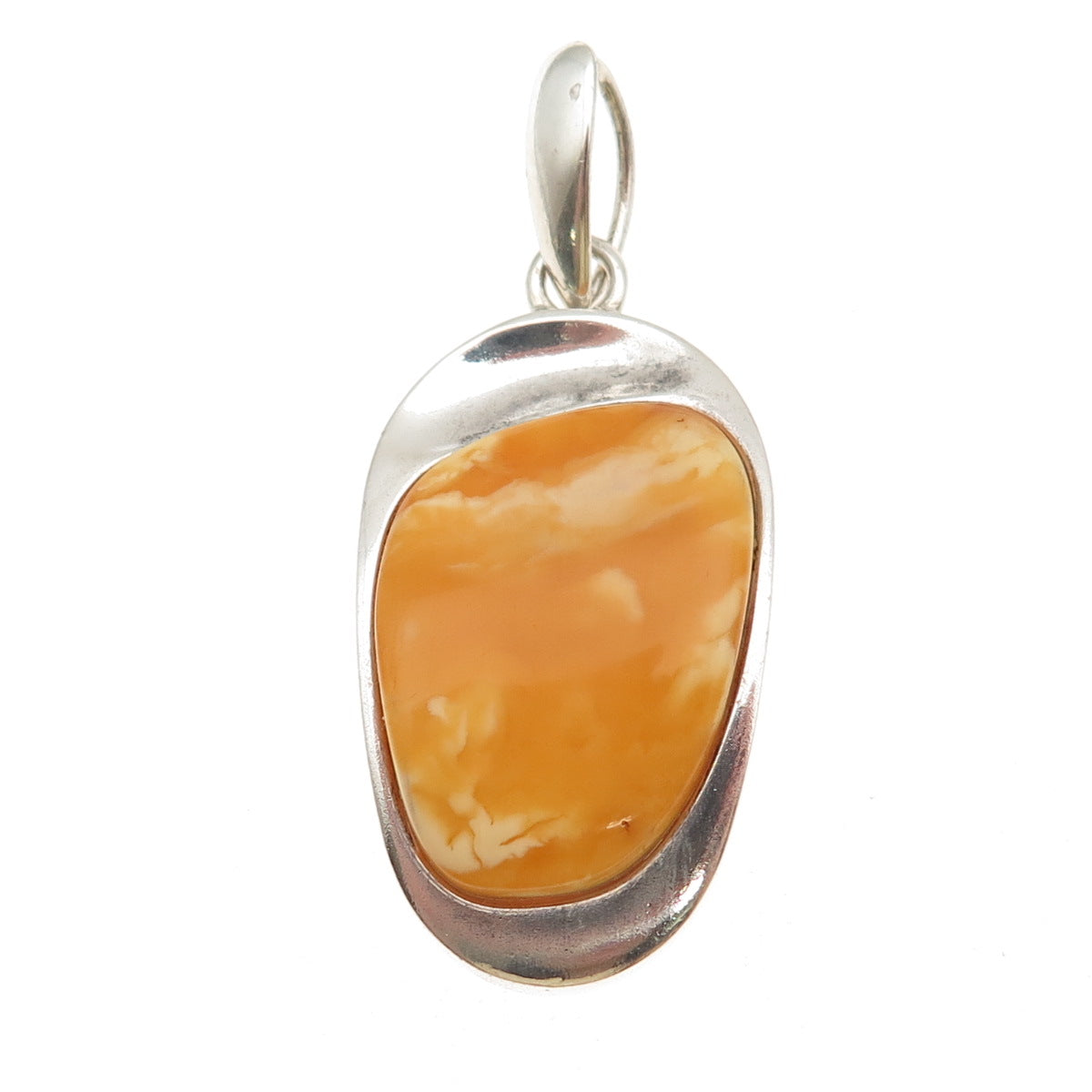 925 Sterling Silver Vintage Real Butterscotch Amber Modernist Pendant