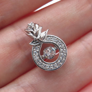 925 Sterling Silver Round-Cut C Z Rose Flower Minimalist Charm Slide Pendant