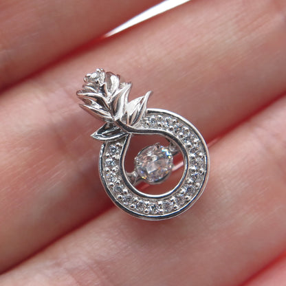 925 Sterling Silver Round-Cut C Z Rose Flower Minimalist Charm Slide Pendant