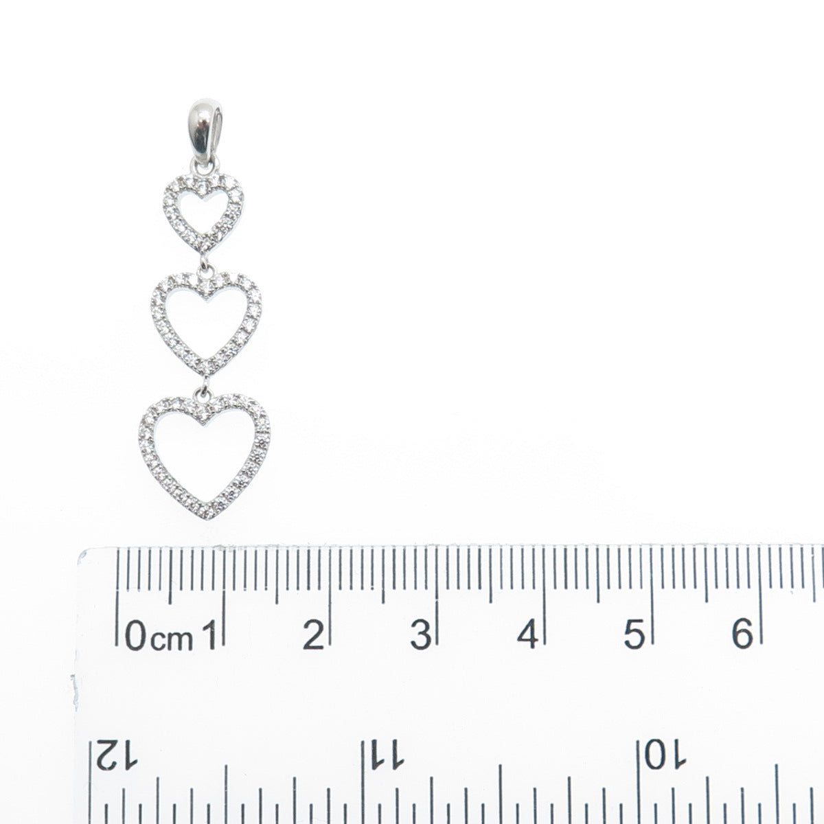 925 Sterling Silver Round-Cut C Z Graduated Heart Pendant