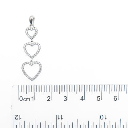 925 Sterling Silver Round-Cut C Z Graduated Heart Pendant