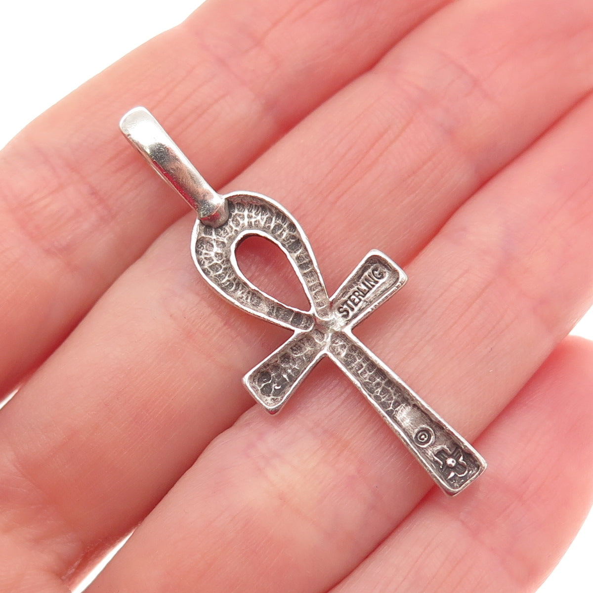 SUNWEST 925 Sterling Silver Vintage Egyptian Ankh Oxidized Charm Pendant