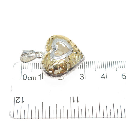 925 Sterling Silver 2-Tone Vintage Ornate Heart Charm Pendant