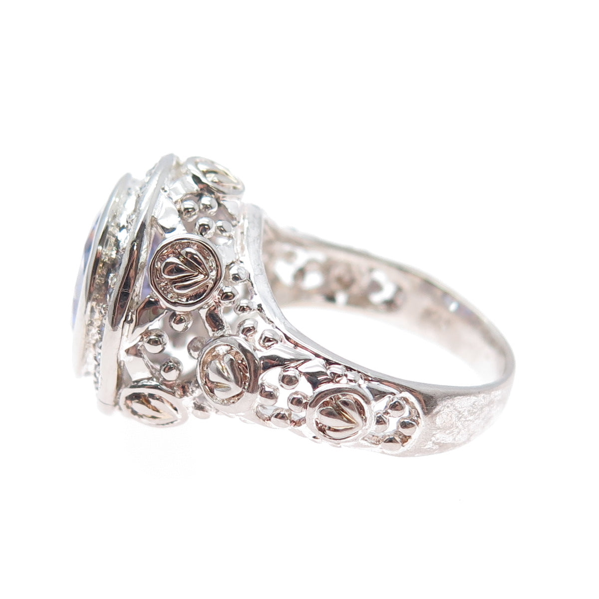 925 Sterling Silver Round-Cut Lavender & White C Z Ring Size 7.75