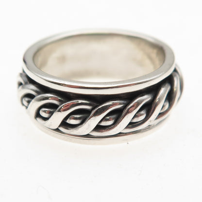 925 Sterling Silver Vintage Braided Oxidized Rotating Band Ring Size 8.25