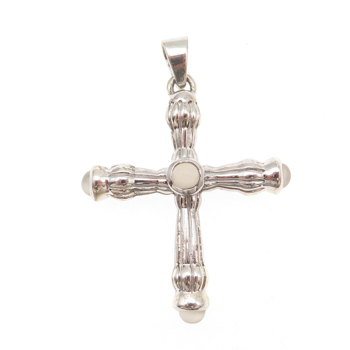 925 Sterling Silver Vintage Real Moonstone Cross Charm Pendant