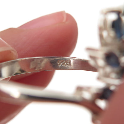 925 Sterling Silver Real Iolite Floral Adjustable Bypass Ring Size 9