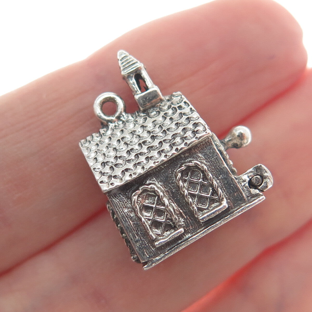 DANECRAFT Sterling Antique Church Opens With Wedding Rings Mini 3D Charm Pendant