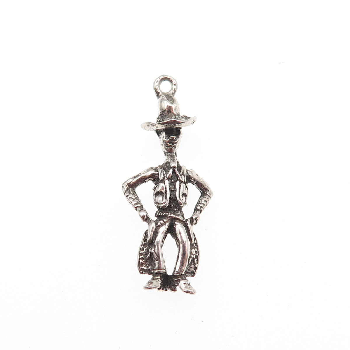 925 Sterling Silver Vintage Cowboy Oxidized 3D Charm Pendant