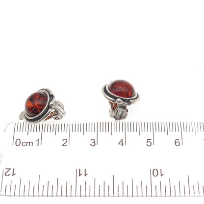 925 Sterling Silver Vintage Real Amber Oxidized Clip On Earrings