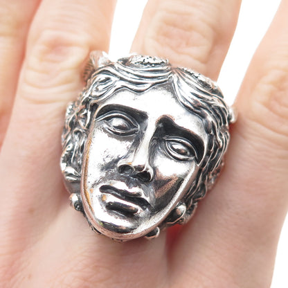 925 Sterling Silver Vintage Medusa Oxidized Statement Ring Size 10.25