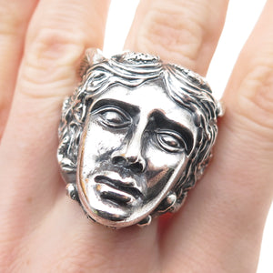 925 Sterling Silver Vintage Medusa Oxidized Statement Ring Size 10.25