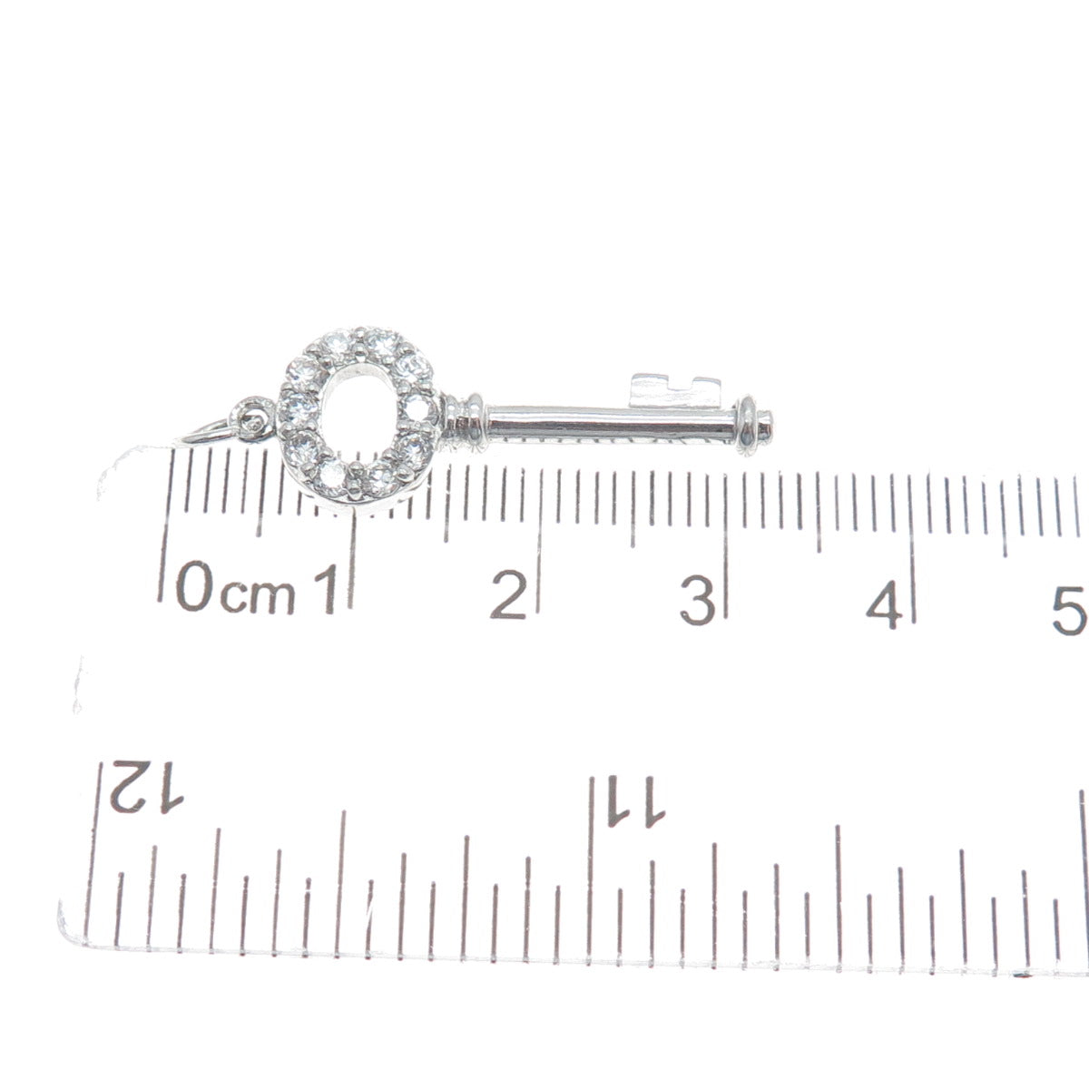 925 Sterling Silver Round-Cut C Z Key Minimalist Charm Pendant