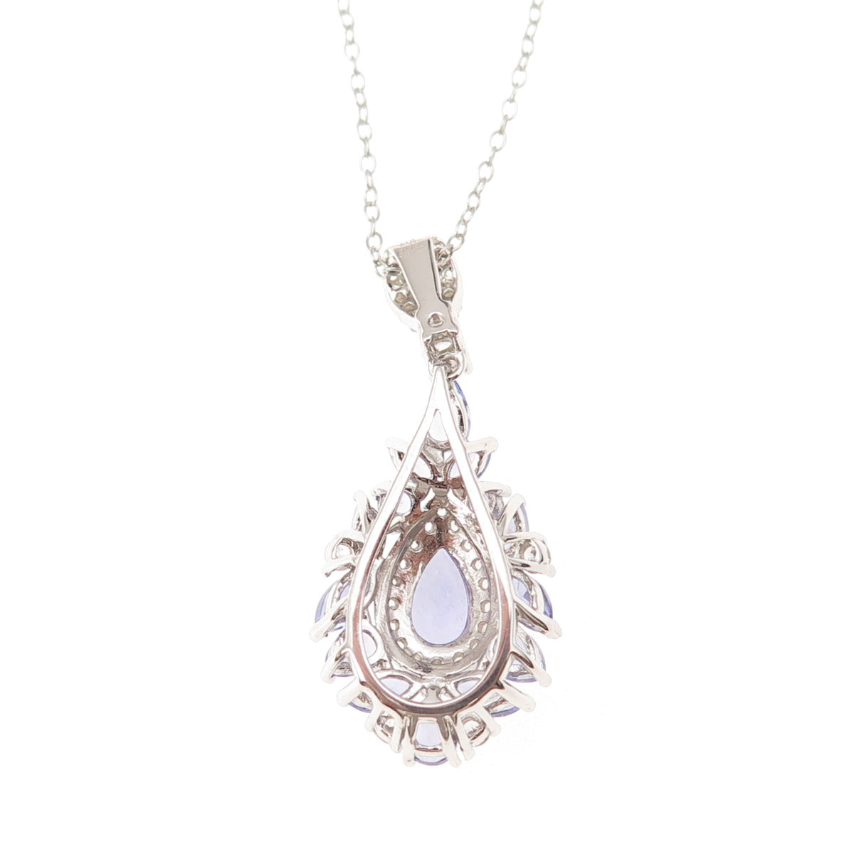 925 Sterling Silver Real Tanzanite & White Topaz Cable Chain Necklace 18"