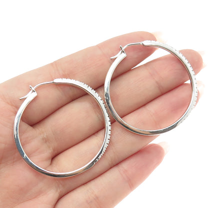 SUN 925 Sterling Silver Real Round-Cut Diamond Hoop Earrings