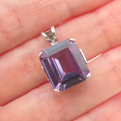 925 Sterling Silver Vintage Lab-Created Peacock Sapphire Mini Charm Pendant