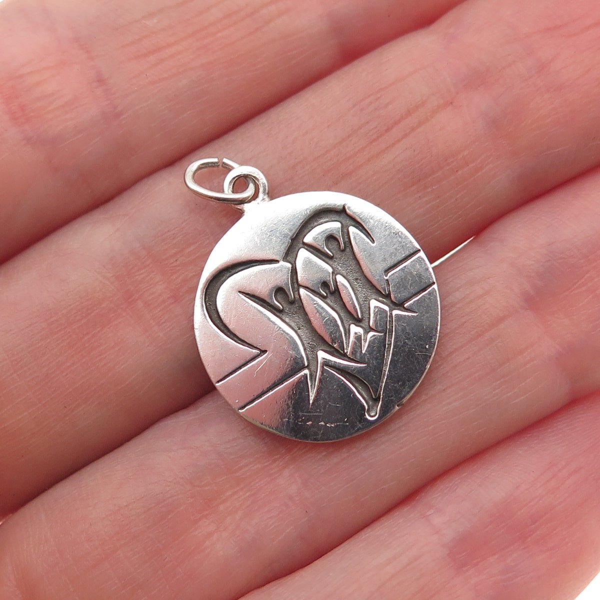 925 Sterling Silver Vintage Family Heart Round Tag Mini Charm Pendant