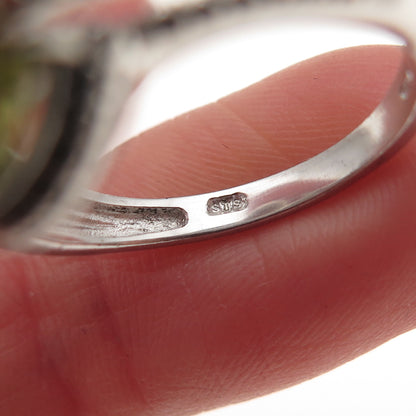 Chuck Clemency 925 Sterling Silver Real Diamond Accent & Peridot Ring Size 7