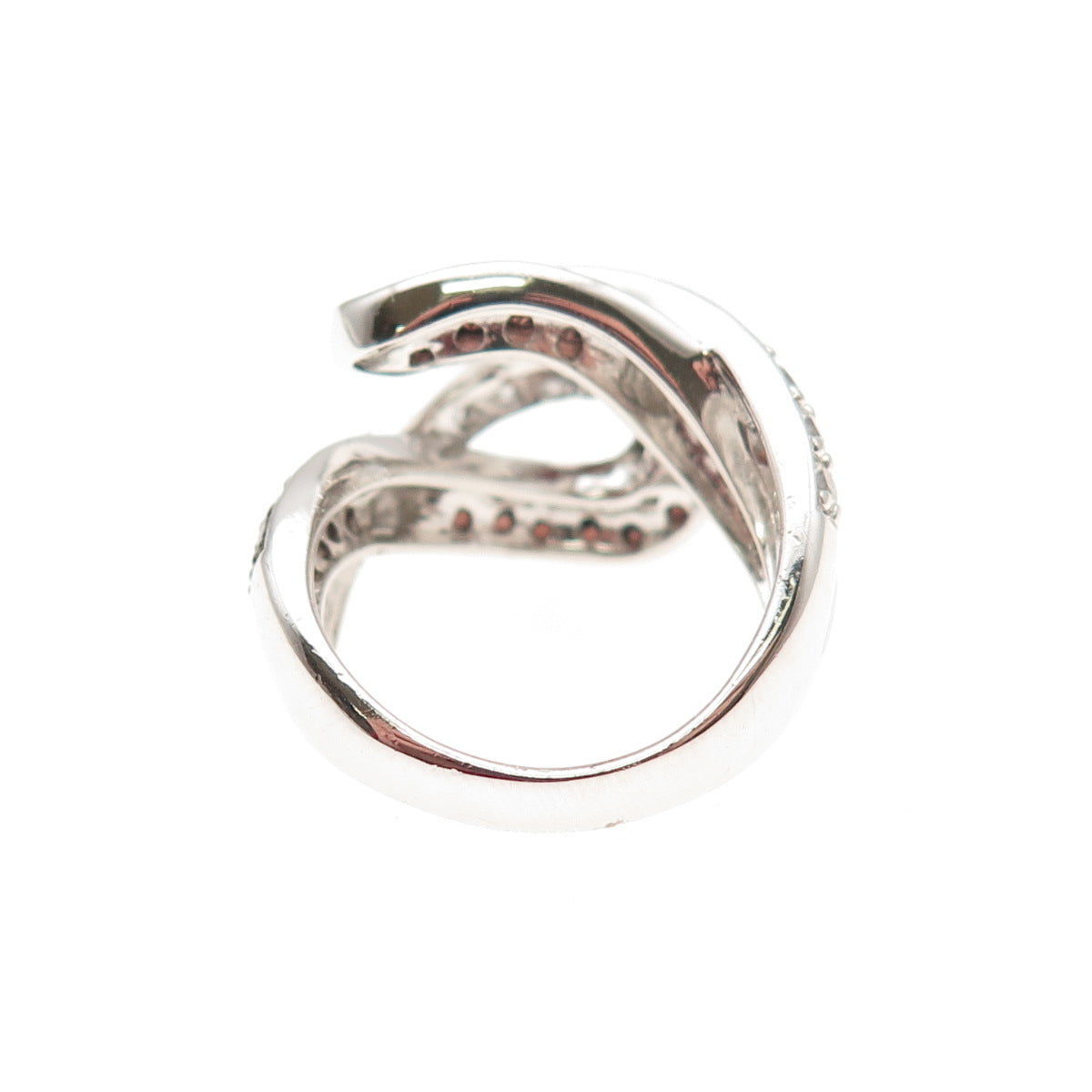 KEY STAR 925 Sterling Silver Round-Cut Black & White C Z Bypass Ring Size 5