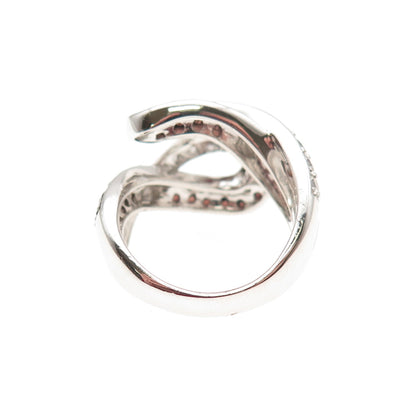 KEY STAR 925 Sterling Silver Round-Cut Black & White C Z Bypass Ring Size 5