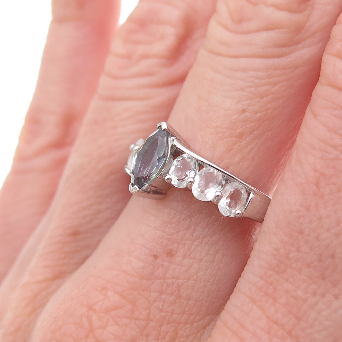 Chuck Clemency 925 Sterling Silver Real Iolite & White Topaz Ring Size 8